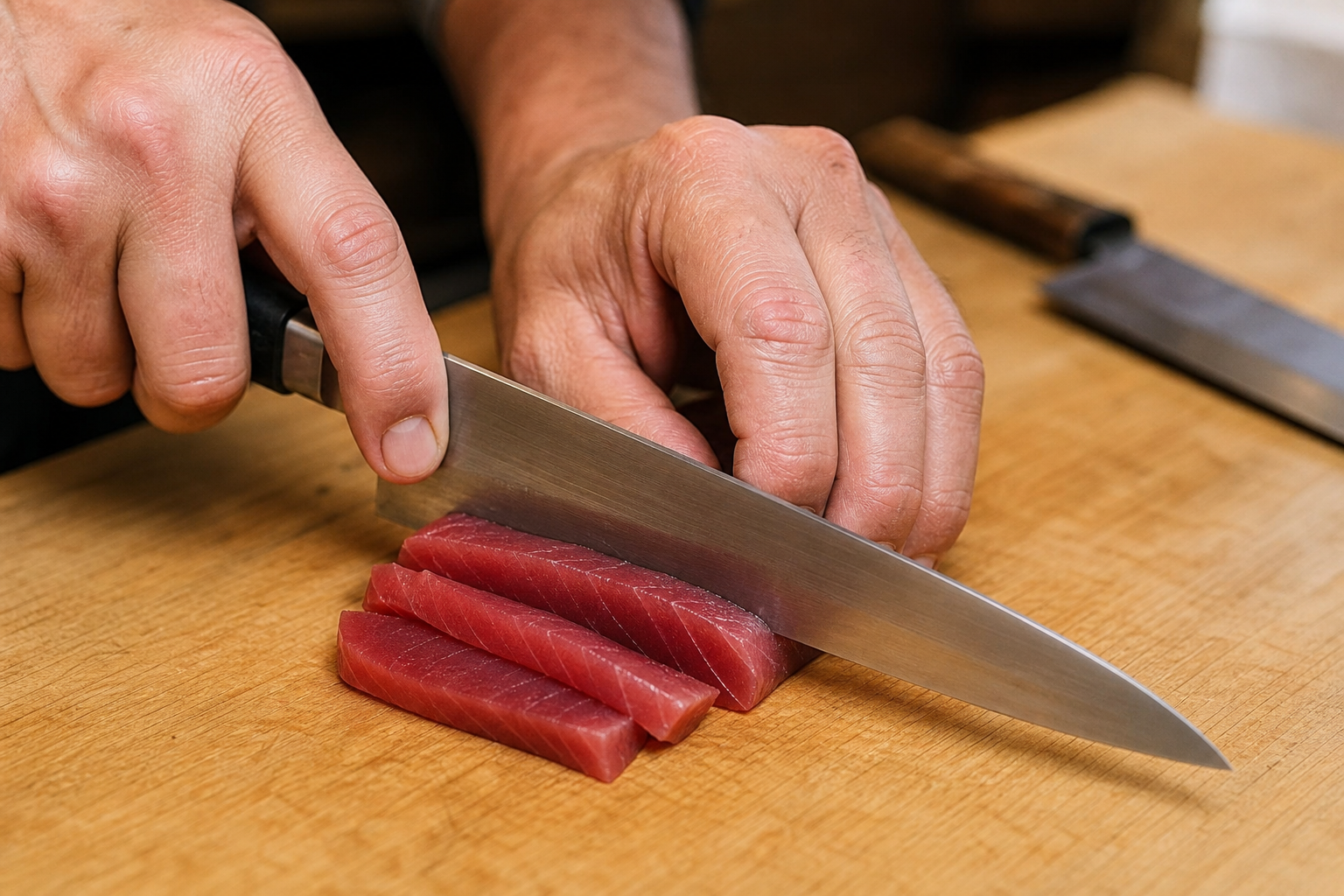 Expert use in a Japanese culinary context, emphasizing performance.